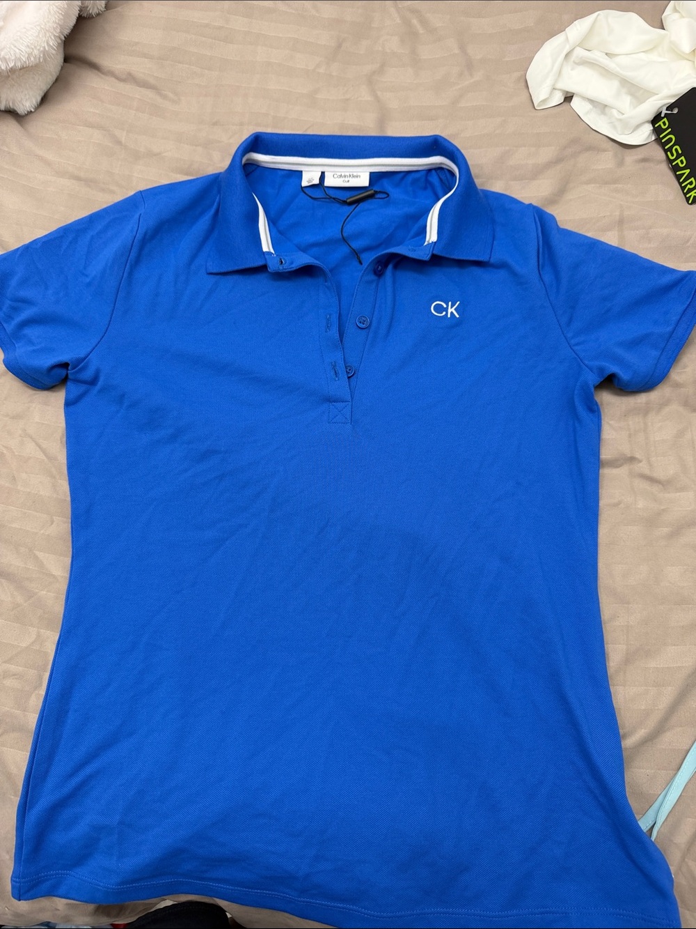 Calvin Klein Women's Royal Blue CK Polo Shirt with White Trim